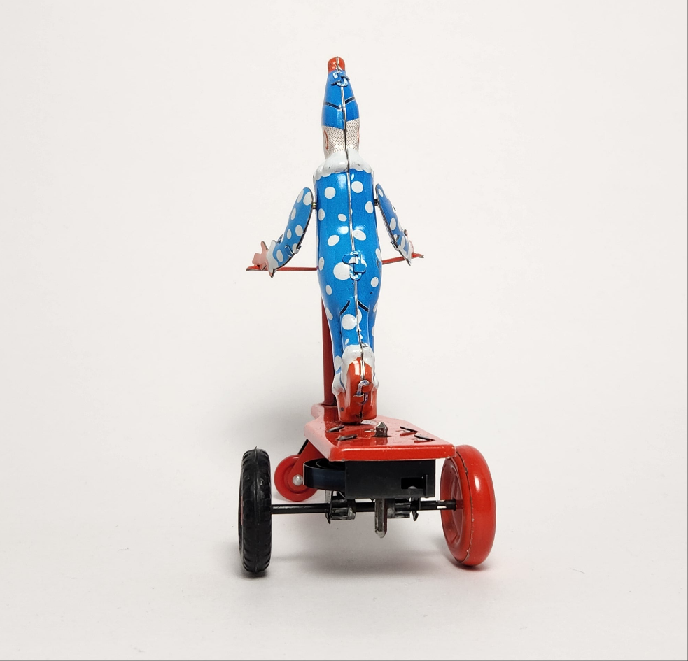 Lemezarugyar - Tin Lithographed Clown on Scooter Wind-up Toy