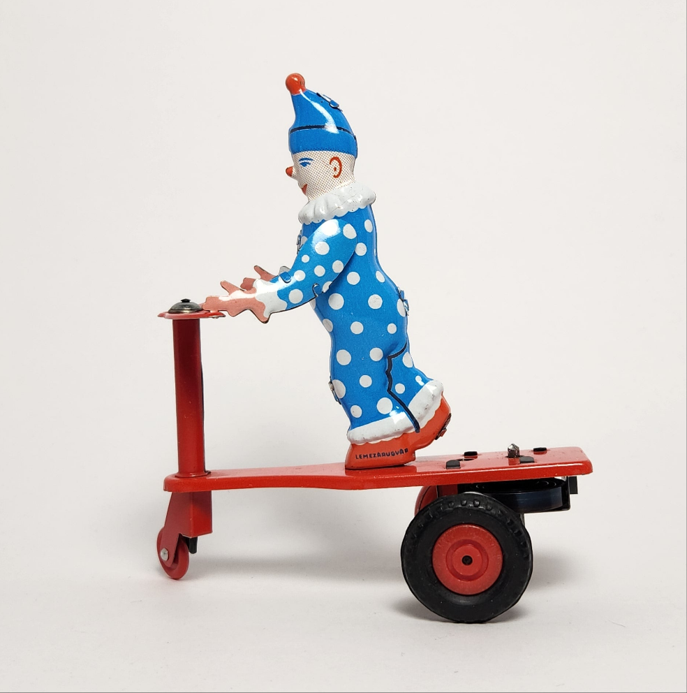 Lemezarugyar - Tin Lithographed Clown on Scooter Wind-up Toy