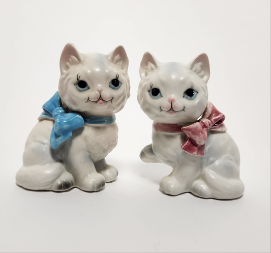 White Kittens with Bows Salt and Pepper Shaker Set
