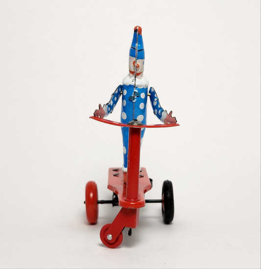 Lemezarugyar - Tin Lithographed Clown on Scooter Wind-up Toy