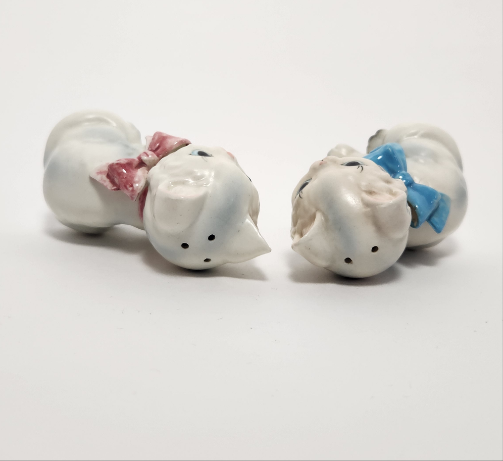 White Kittens with Bows Salt and Pepper Shaker Set