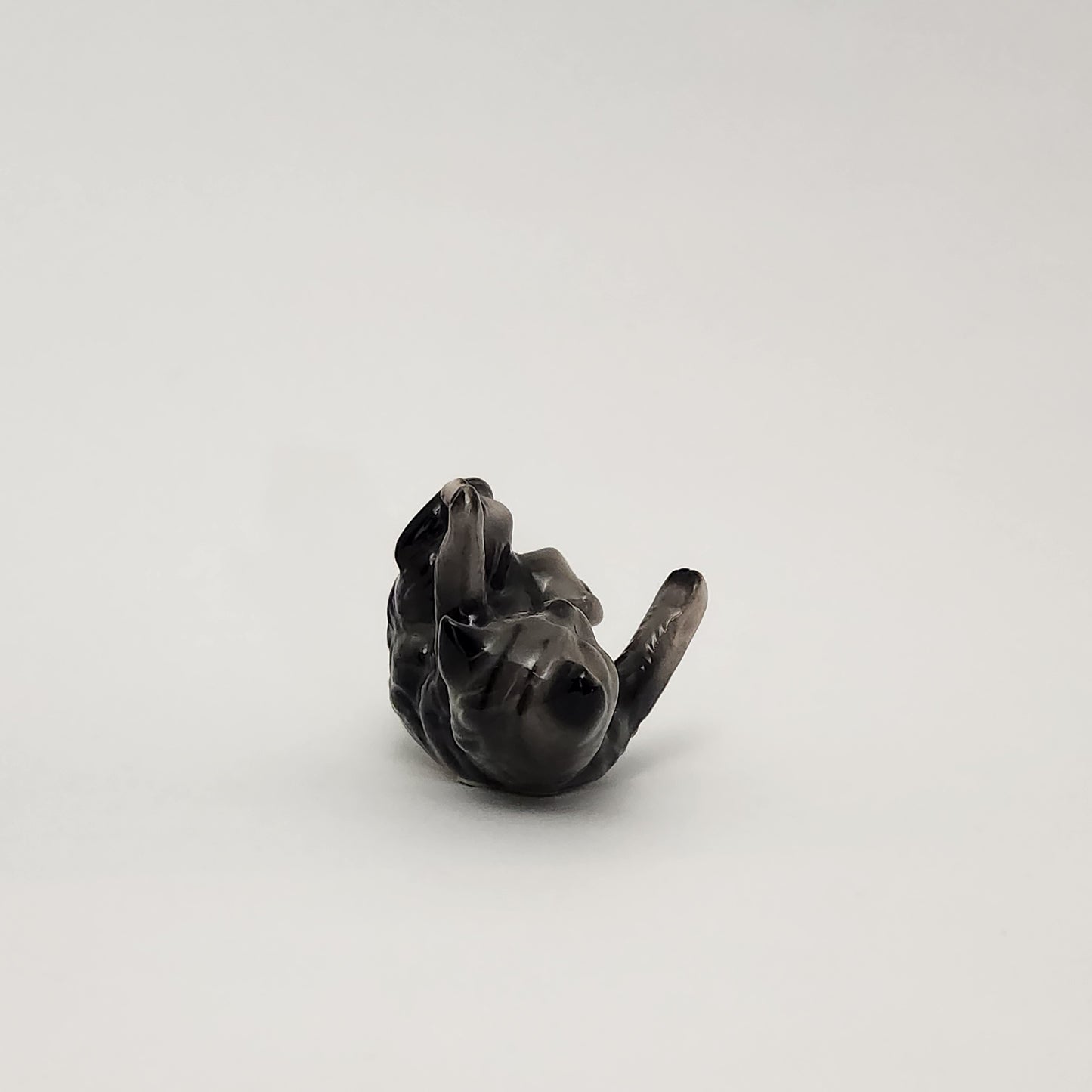 Grey Ceramic Tabby Cat Figurines x3