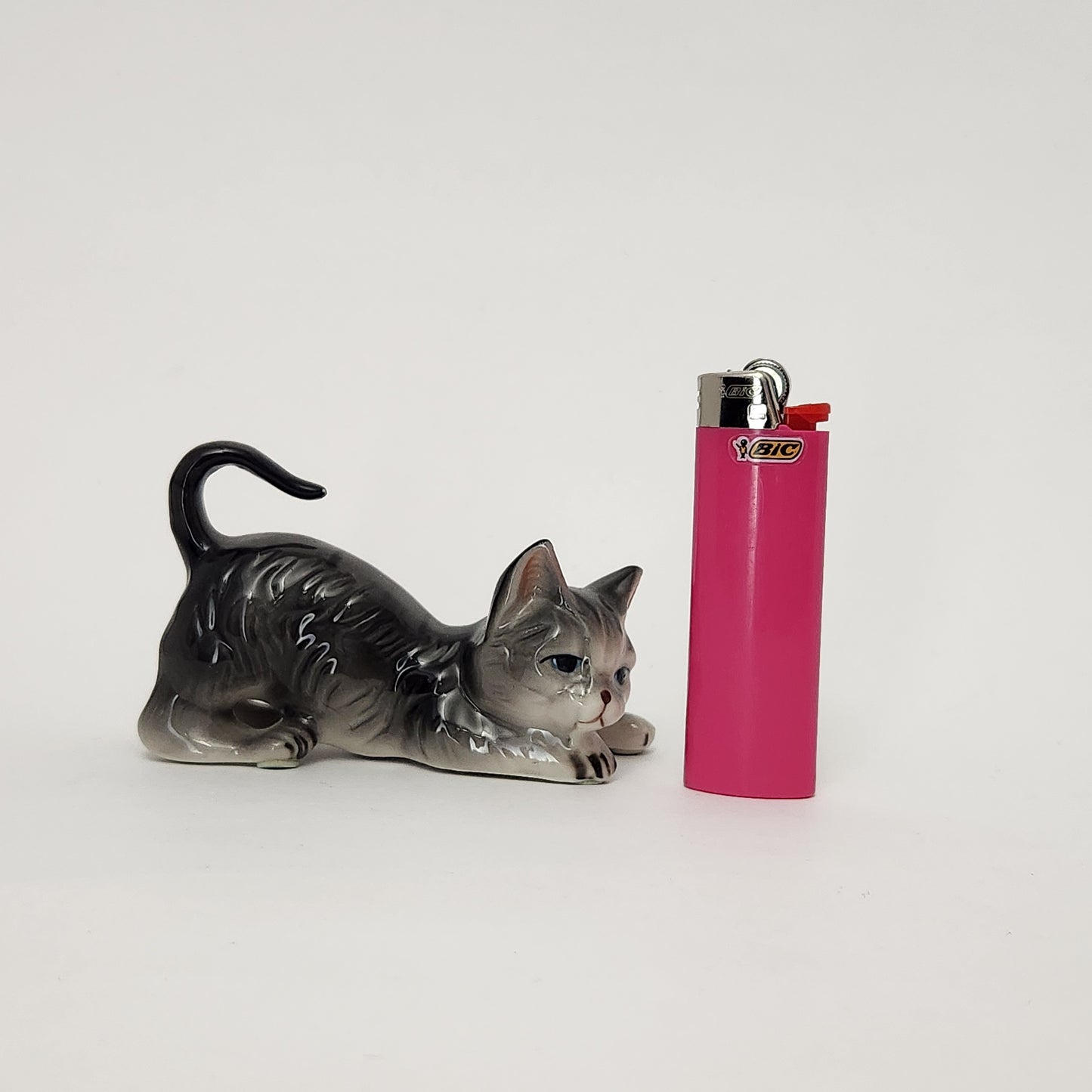 Grey Ceramic Tabby Cat Figurines x3