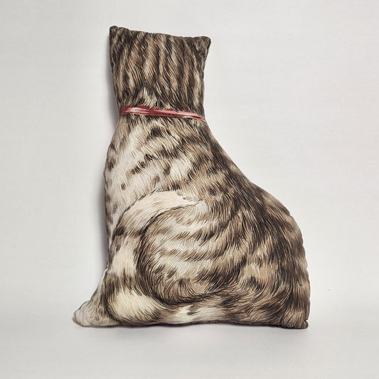 Handmade Tabby Cat with Bow Plush Pillow Doll