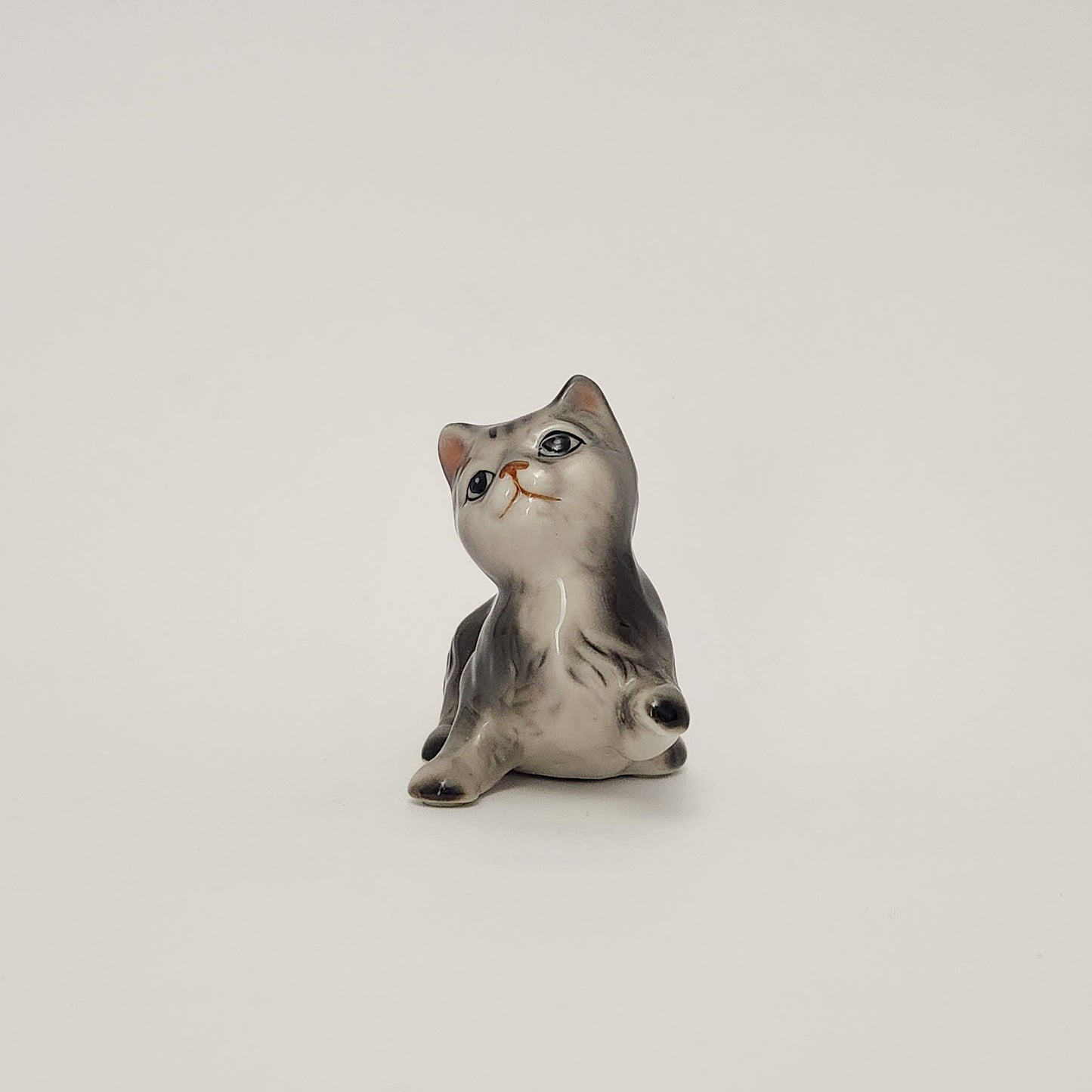 Grey Ceramic Tabby Cat Figurines x3
