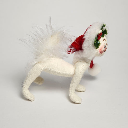 Annalee Mobilitee Dolls - White Cat Doll with Santa Hat 1998