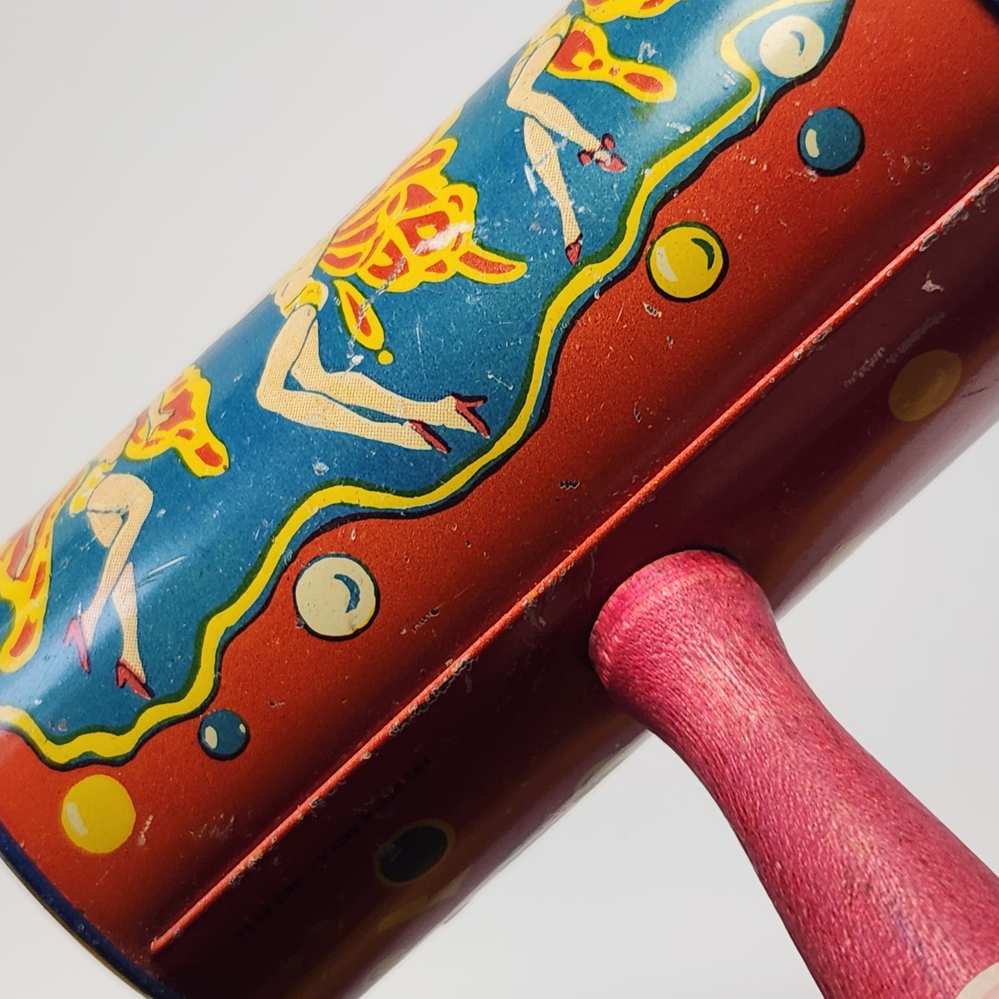 Kirchhof - Tin Lithographed Clown Noisemaker Toy with Wooden Handle (Red)