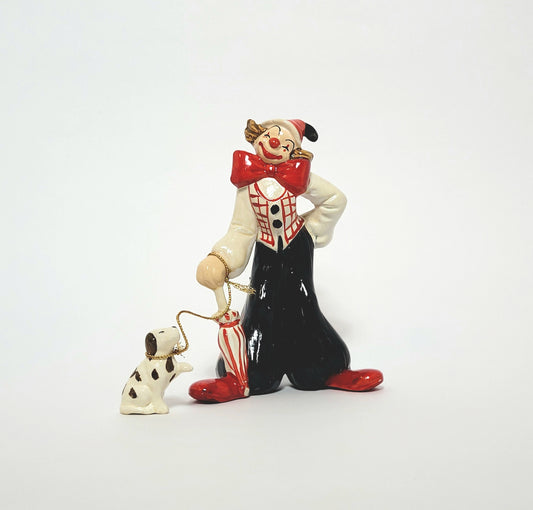 Enesco - Porcelain Clown with Dog on Leash Figurine