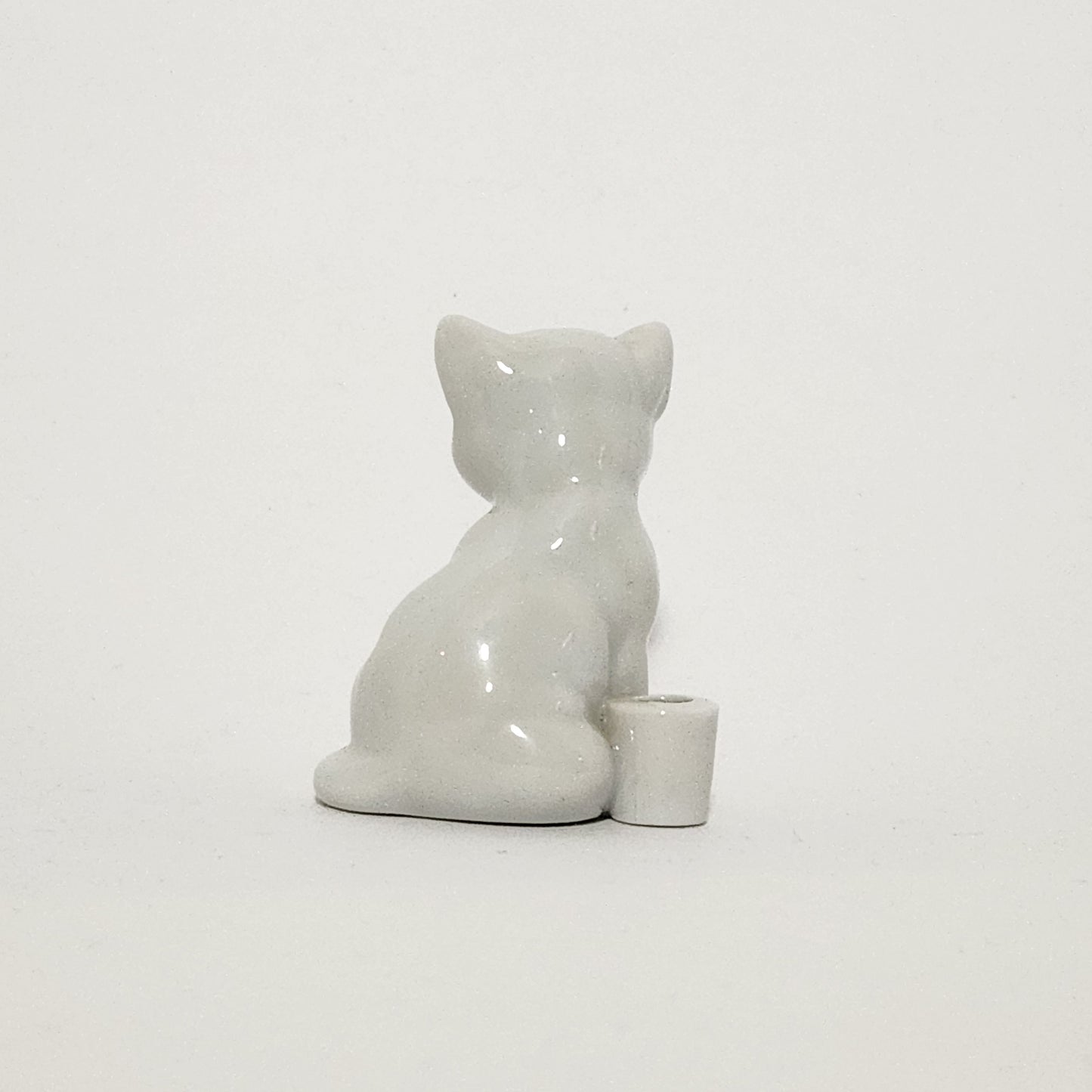 Porcelain White Cat Match Holder