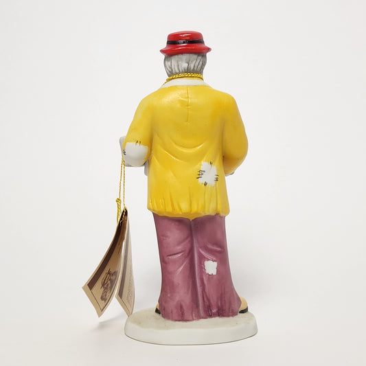 Flambro - Emmett Kelly Jr. - Hobo Clown with Organ Grinder Porcelain Bisque Figurine 1984