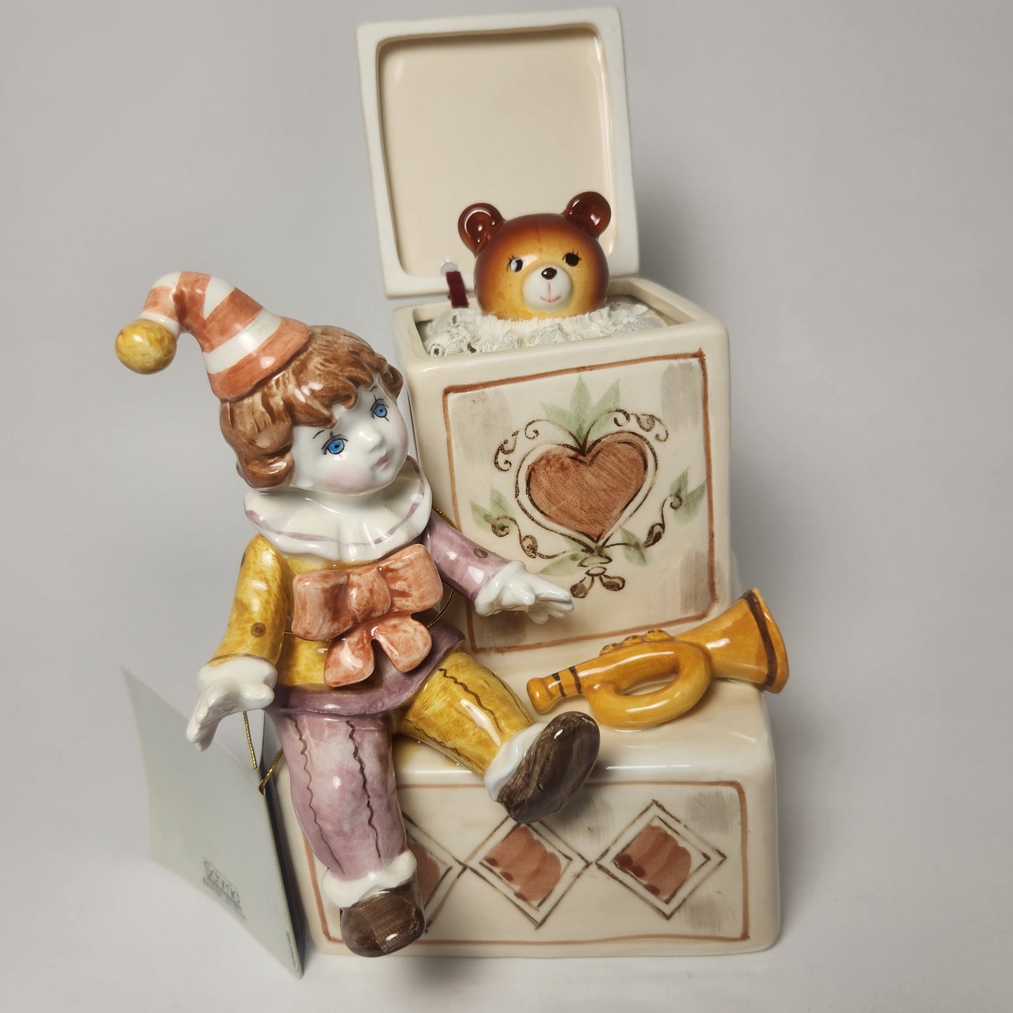 Schmid - Tsenekazu Yamada - Clown Doll and Teddy Bear Jack-in-the-Box Music Box 1983