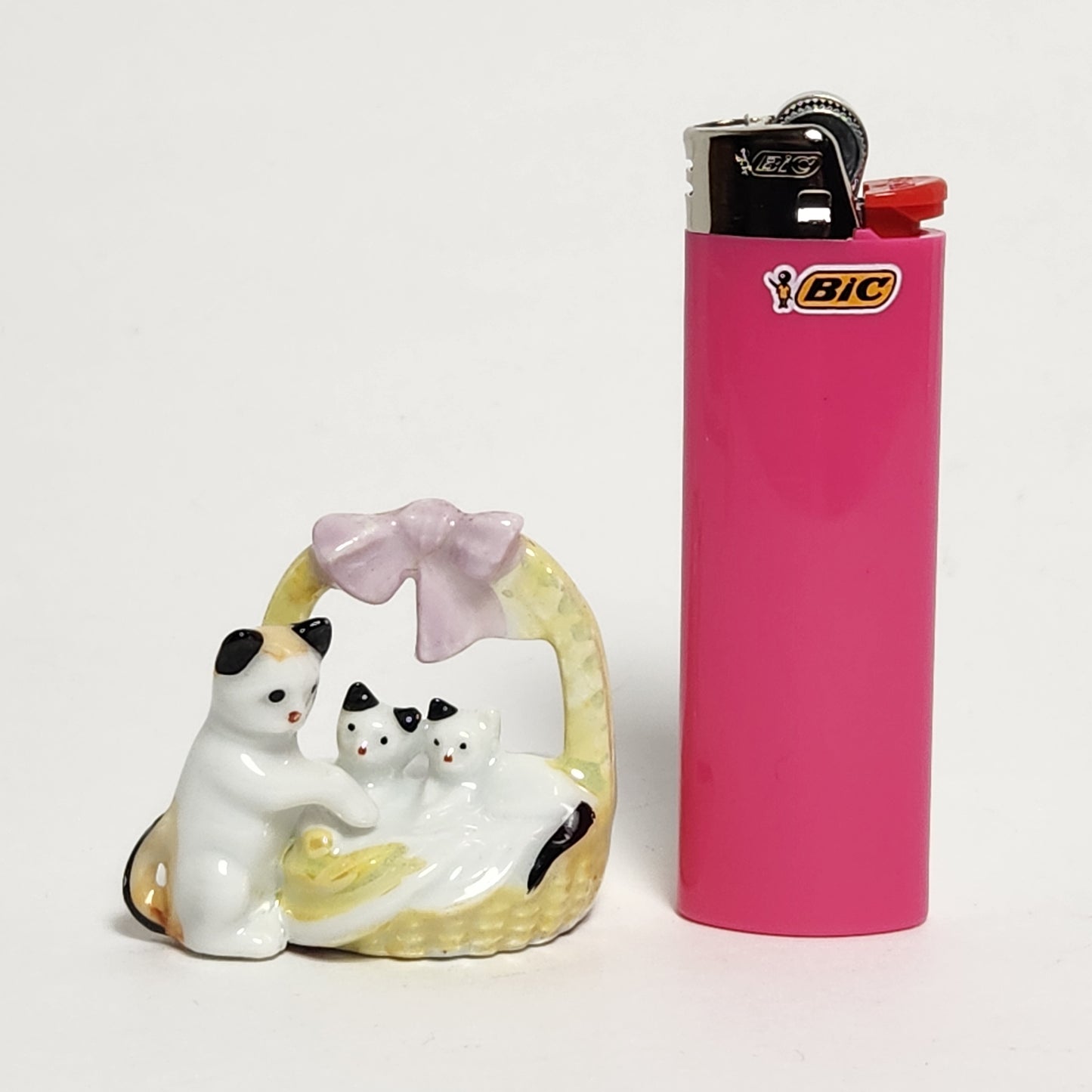 Mother Cat and Kittens in Basket Porcelain Figurine