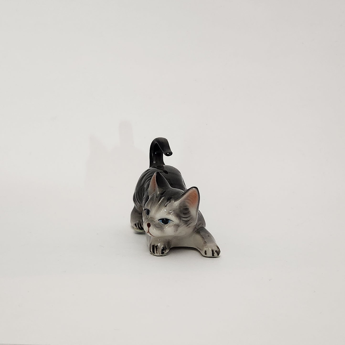 Grey Ceramic Tabby Cat Figurines x3