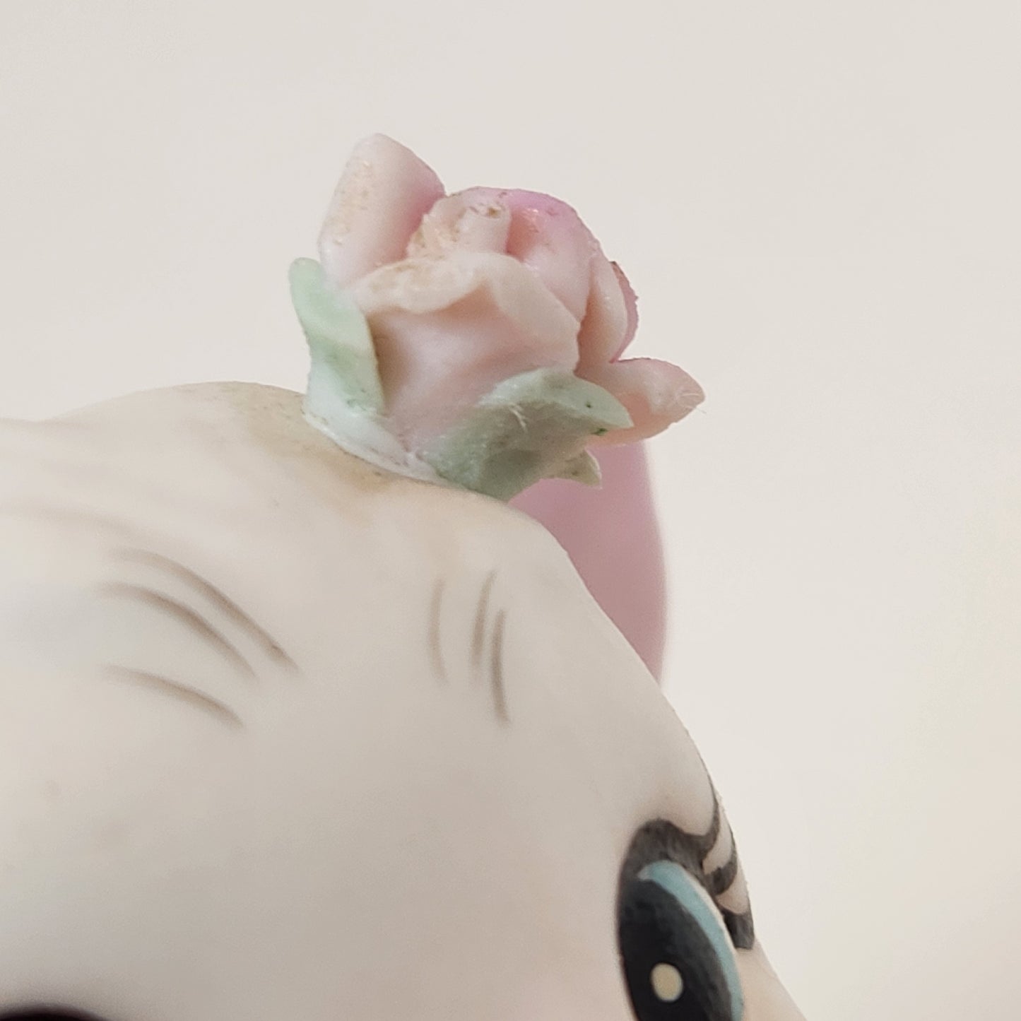 White Cat with Roses Porcelain Figurine