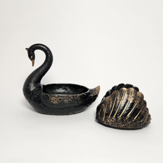 Black and Gold Swan Porcelain Trinket Box