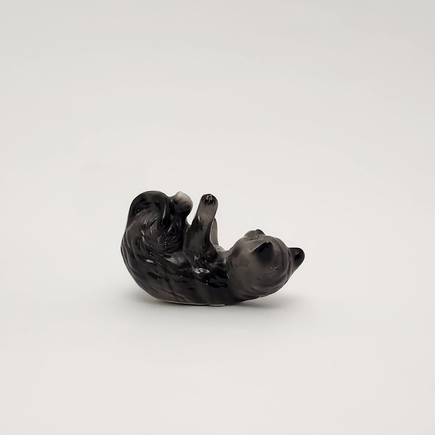 Grey Ceramic Tabby Cat Figurines x3