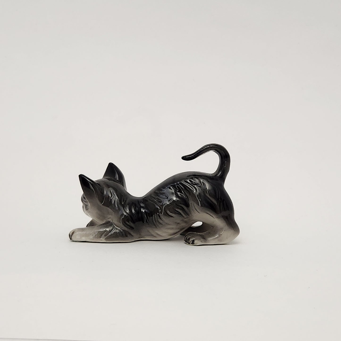 Grey Ceramic Tabby Cat Figurines x3