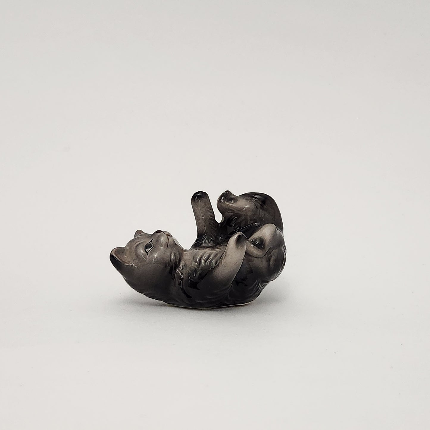 Grey Ceramic Tabby Cat Figurines x3