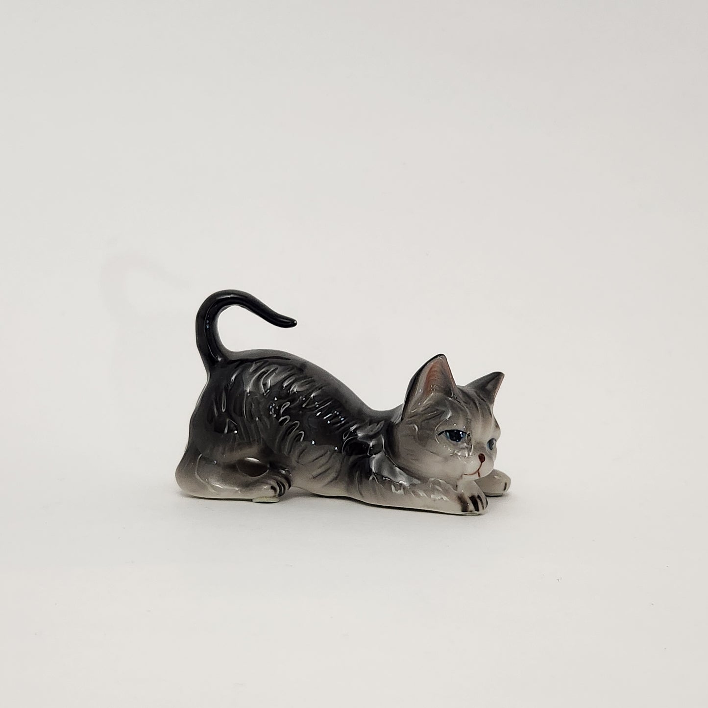 Grey Ceramic Tabby Cat Figurines x3