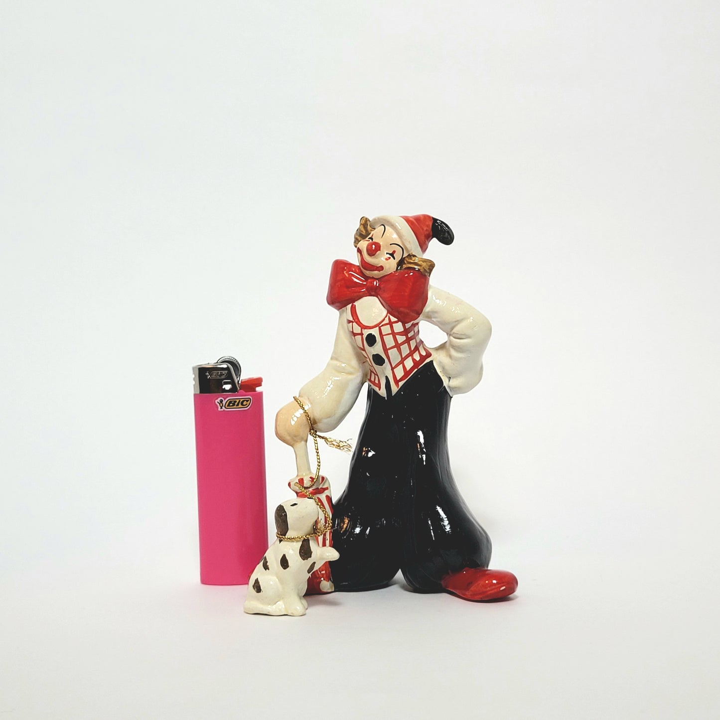 Enesco - Porcelain Clown with Dog on Leash Figurine