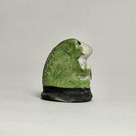 Porcelain Bisque Frog with Pink Flower Thimble