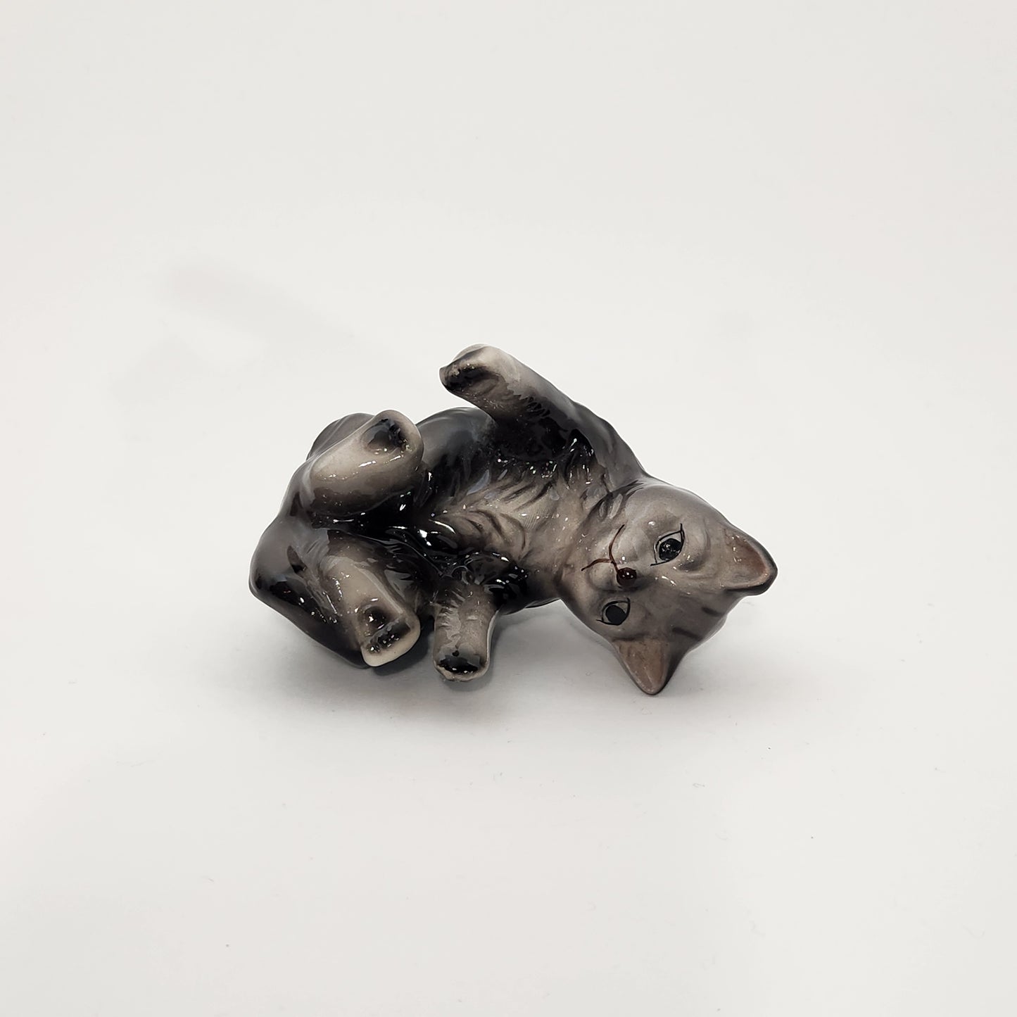 Grey Ceramic Tabby Cat Figurines x3