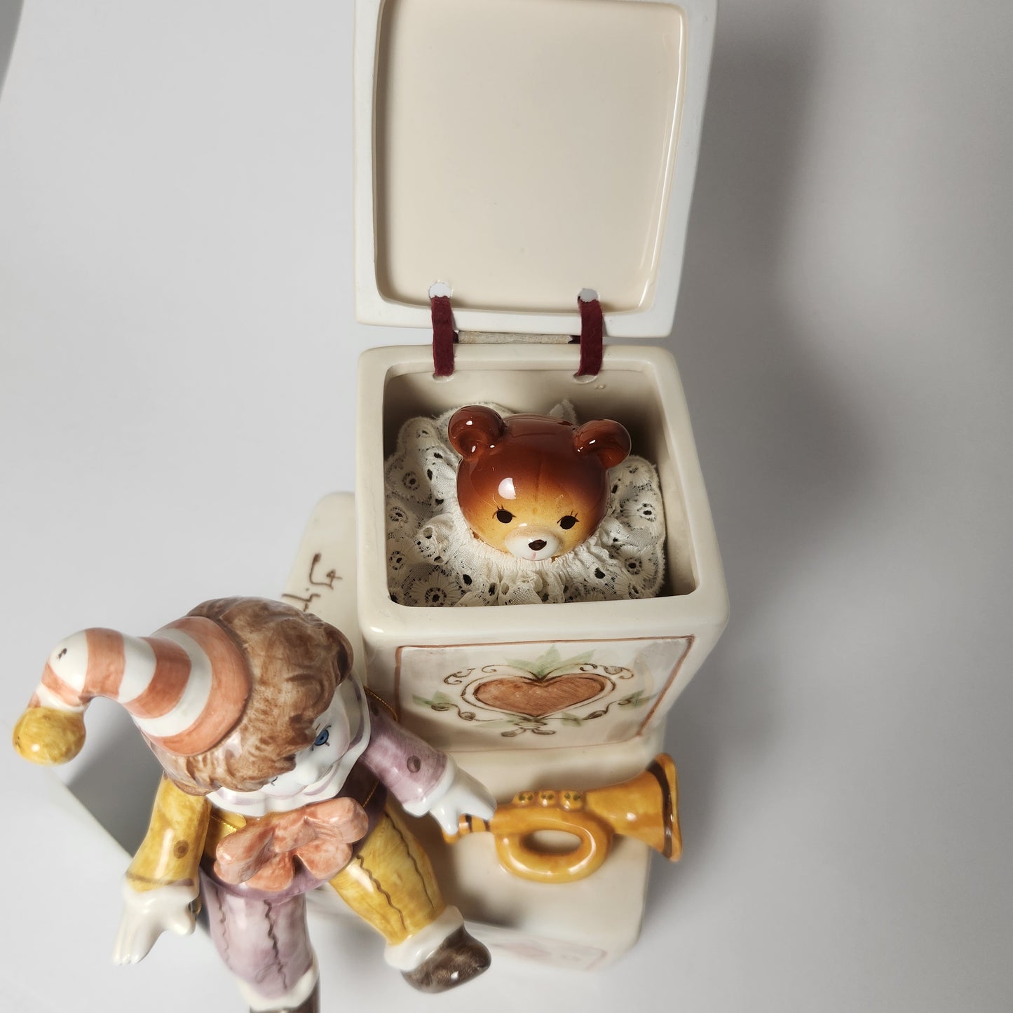 Schmid - Tsenekazu Yamada - Clown Doll and Teddy Bear Jack-in-the-Box Music Box 1983
