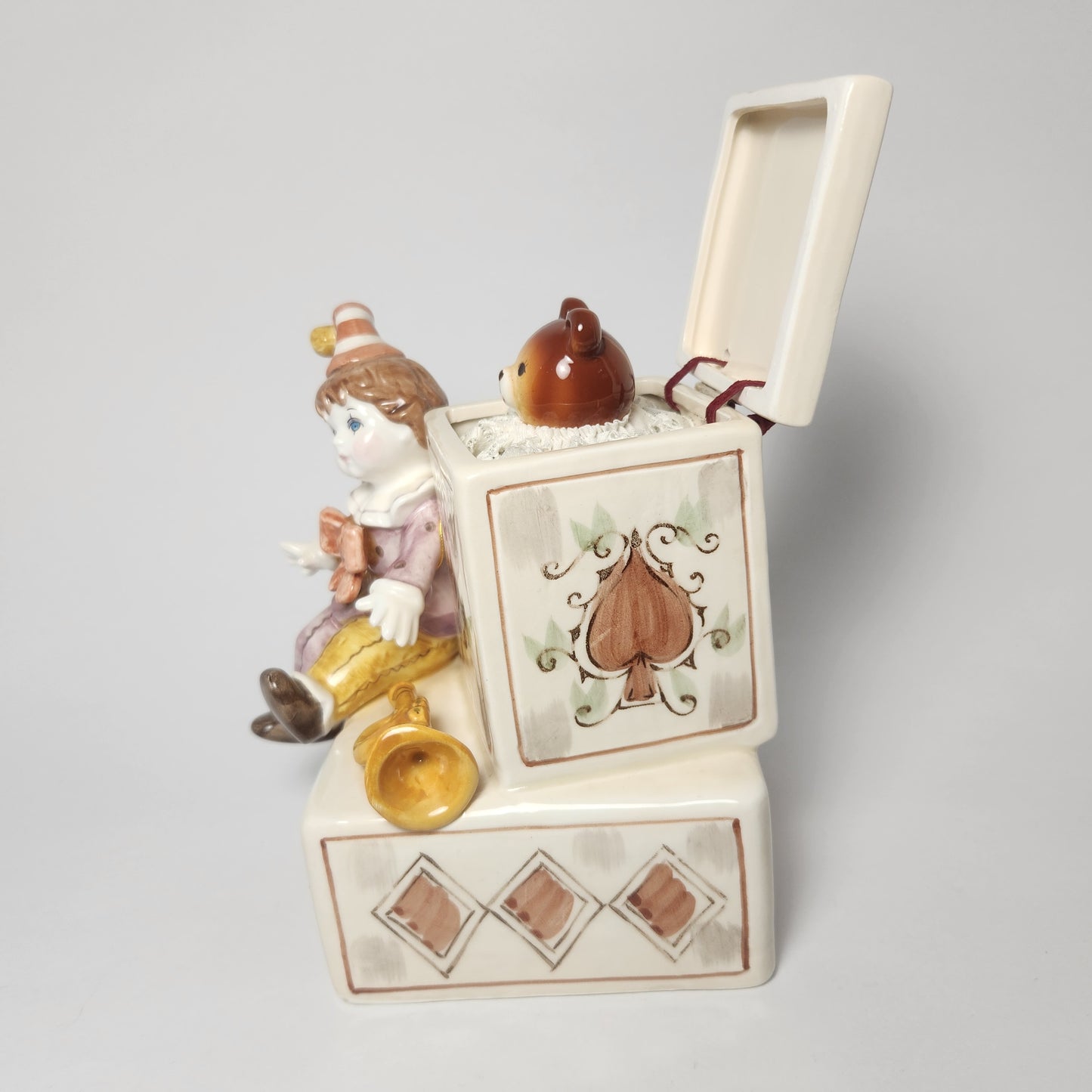 Schmid - Tsenekazu Yamada - Clown Doll and Teddy Bear Jack-in-the-Box Music Box 1983
