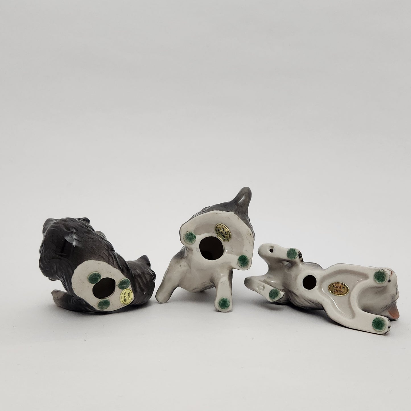 Grey Ceramic Tabby Cat Figurines x3