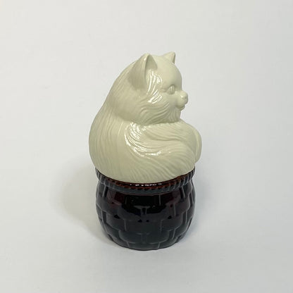 Avon - Beige Cat in Glass Basket Perfume Bottle 1974