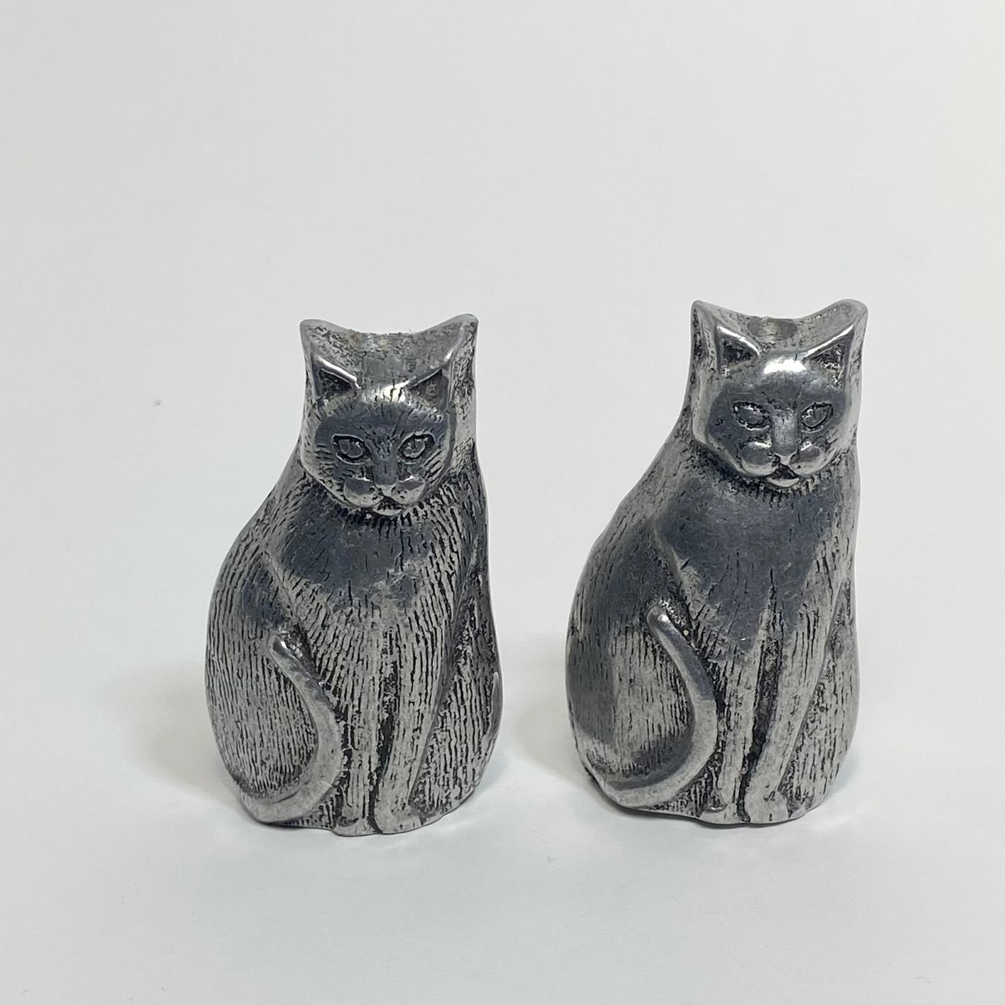 Solid Pewter Cat Candle Holders Set of 2