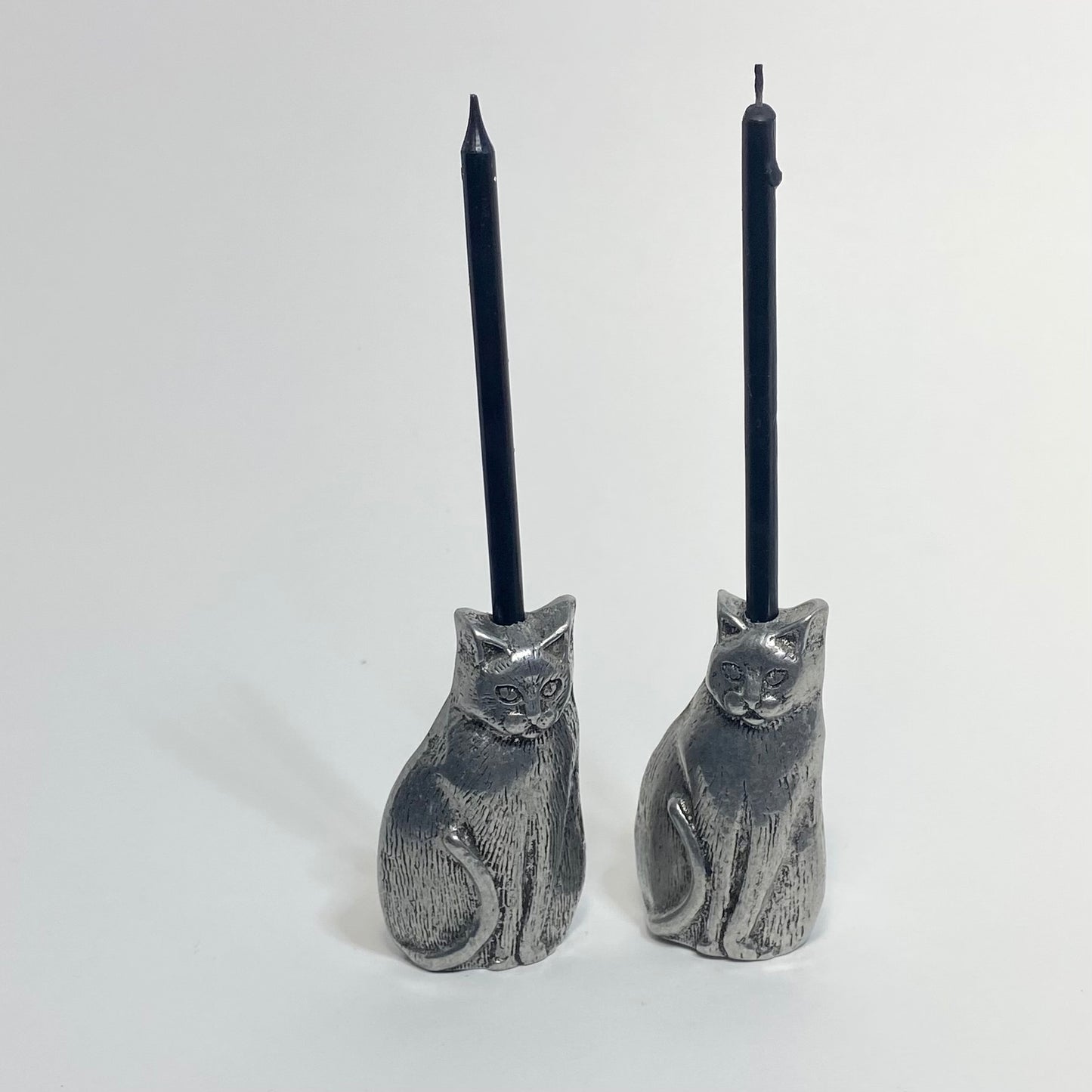 Solid Pewter Cat Candle Holders Set of 2