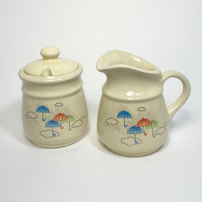 Umbrellas in the Rain Ceramic Cream & Sugar Set of 2