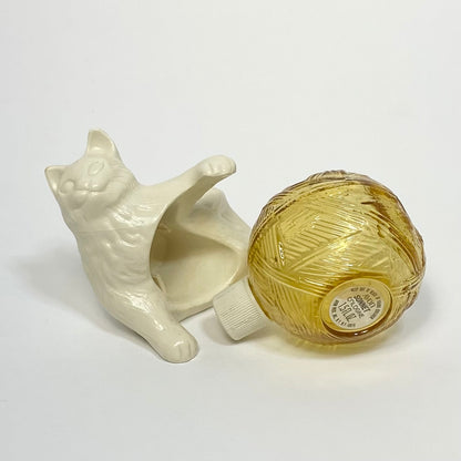 Avon - Beige Cat Holding Amber Glass Yarn Cologne Bottle 1970s