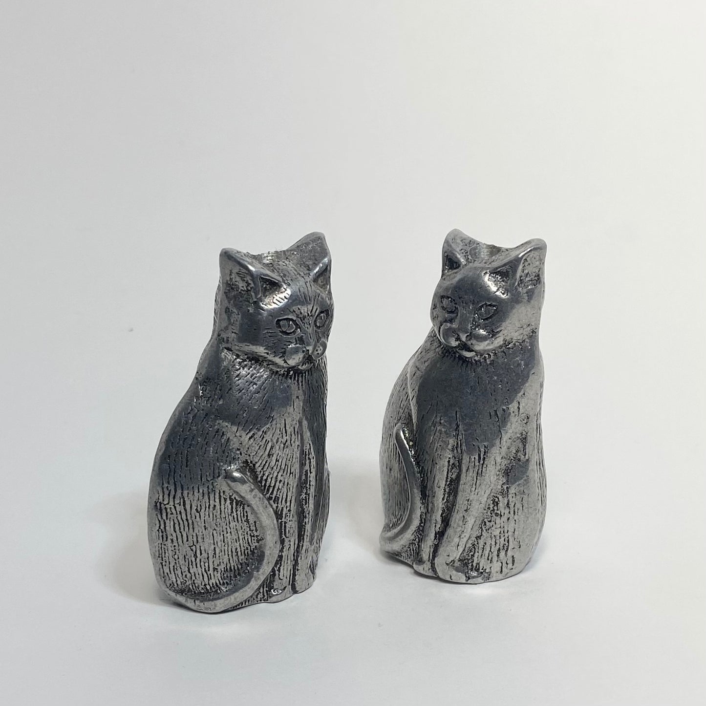 Solid Pewter Cat Candle Holders Set of 2