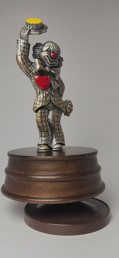 George Good Co. - Pewter Clown with Heart & Flowers Music Box 1980s