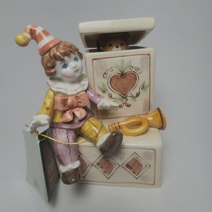 Schmid - Tsenekazu Yamada - Clown Doll and Teddy Bear Jack-in-the-Box Music Box 1983