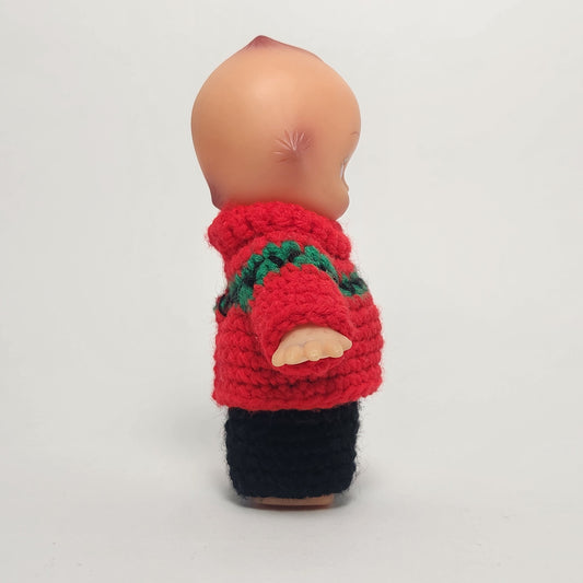 Kewpie 5" Rubber Doll with Red and Black Crocheted Outfit