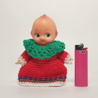 Kewpie 5" Rubber Doll with Red Crocheted Outfit