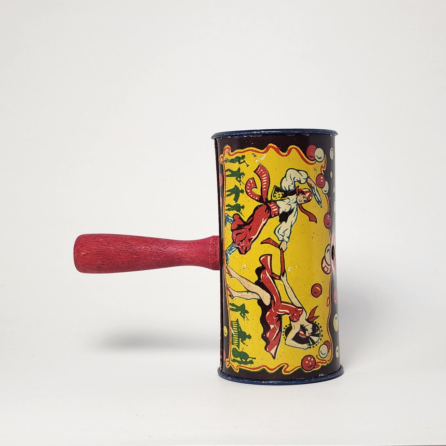 Kirchhof - Tin Lithographed Clown Noisemaker Toy with Wooden Handle (Yellow)