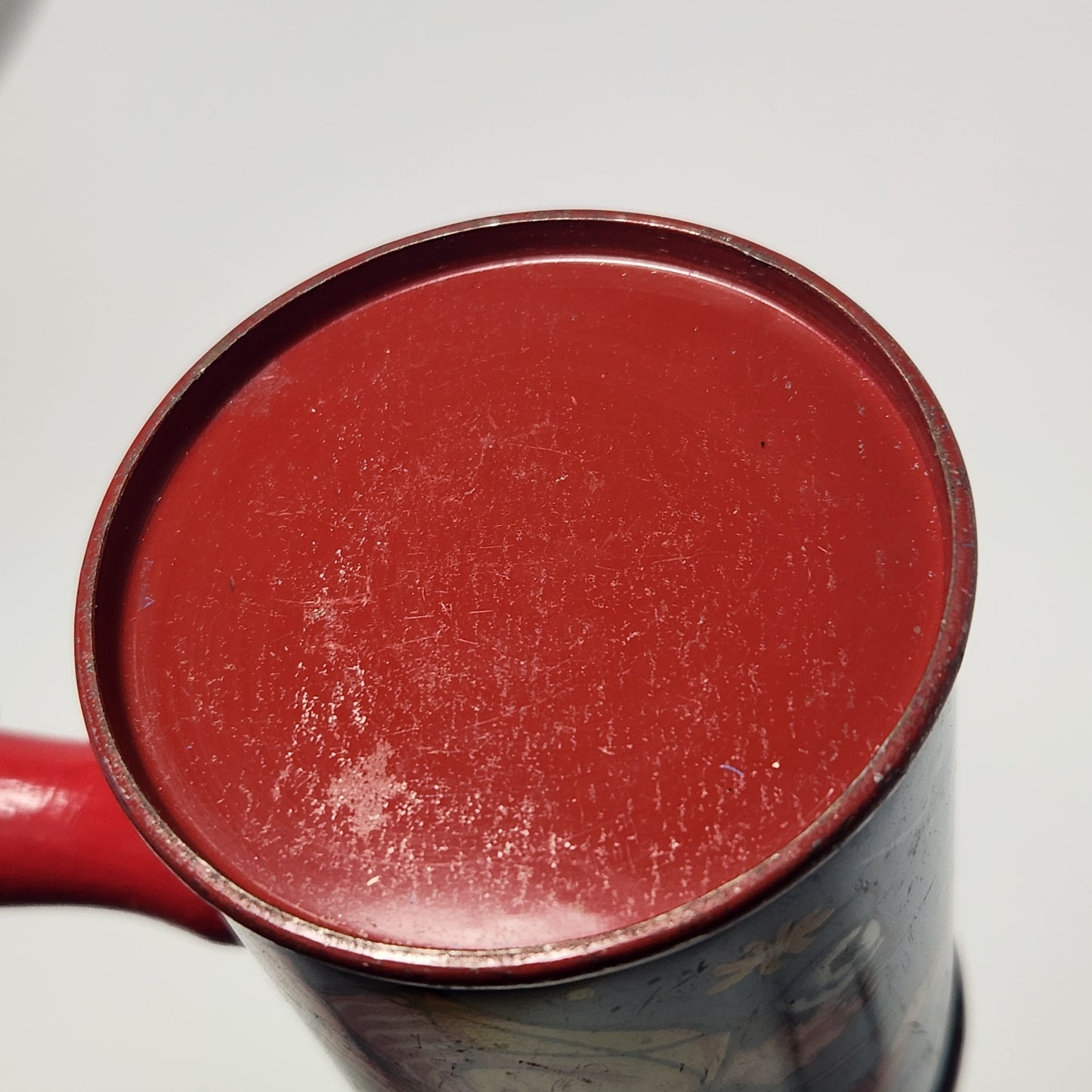 Tin Lithographed Clowns with Duck and Dog Noisemaker Toy with Wooden Handle