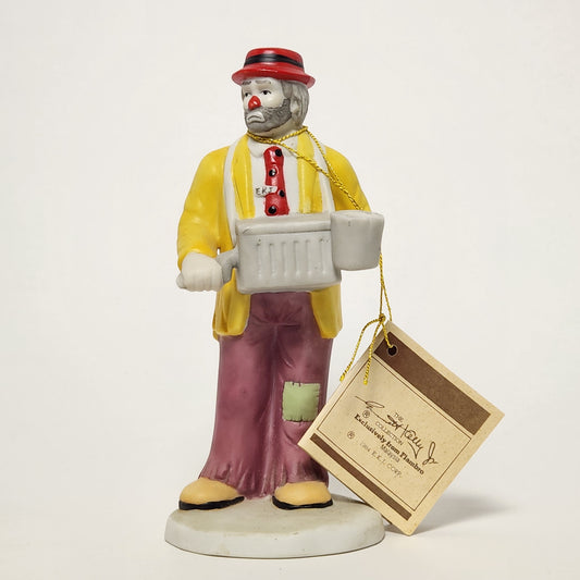 Flambro - Emmett Kelly Jr. - Hobo Clown with Organ Grinder Porcelain Bisque Figurine 1984