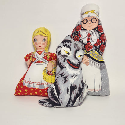 Handmade Red Riding Hood, Grandmother and Big Bad Wolf Plush Pillow Dolls Set of 3