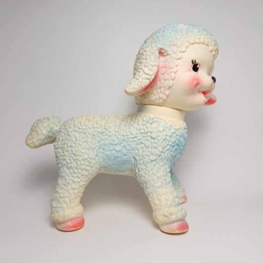 The Sun Rubber Company - Blue and Pink Rolling Rubber Lamb Toy 1961