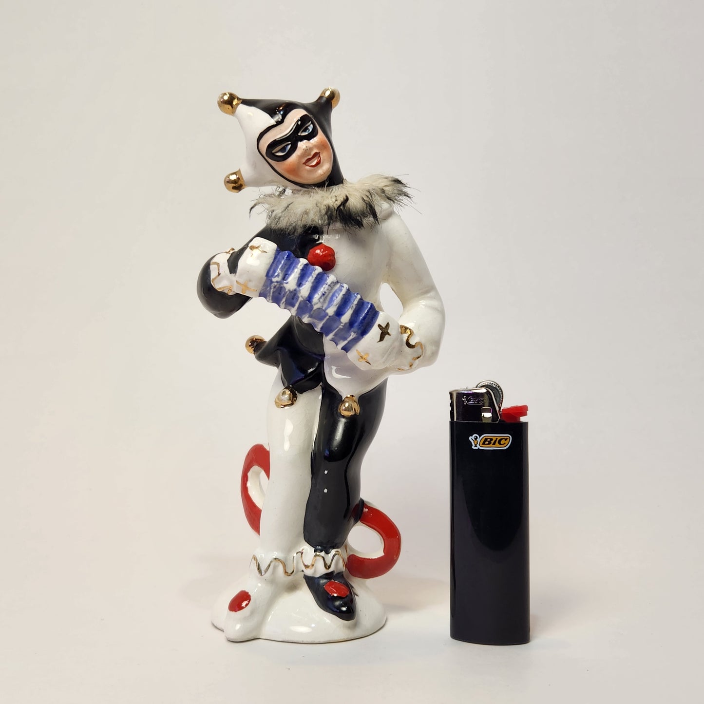 Sonsco - Ceramic Harlequin Devil Jester with Accordion Figurine 1950's JAPAN