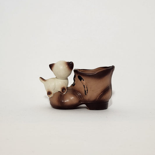 Enesco - Porcelain Siamese Cat with Boot Toothpick Holder