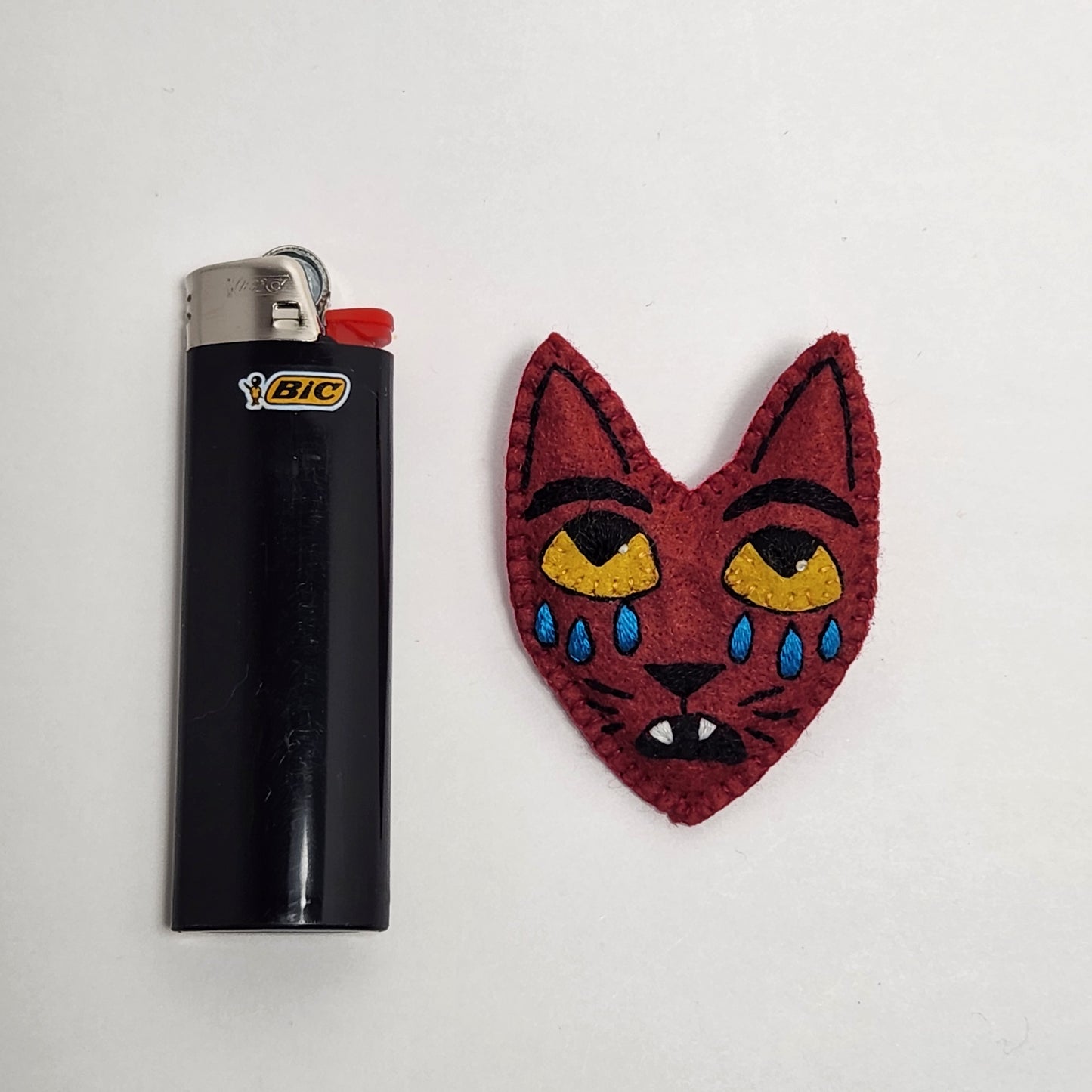 BANGcreated! - Crying Heart Cat Felt Pin 2.5" X 1.75"