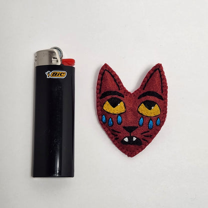 BANGcreated! - Crying Heart Cat Felt Pin 2.5" X 1.75"