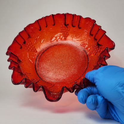 Imperial Glass - Ruby Ruffled Glass Bowl (Grape & Vines Design)