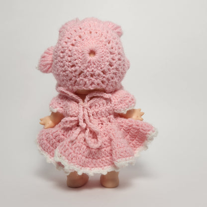 Kewpie 8" Rubber Squeak Doll with Pink Crocheted Outfit